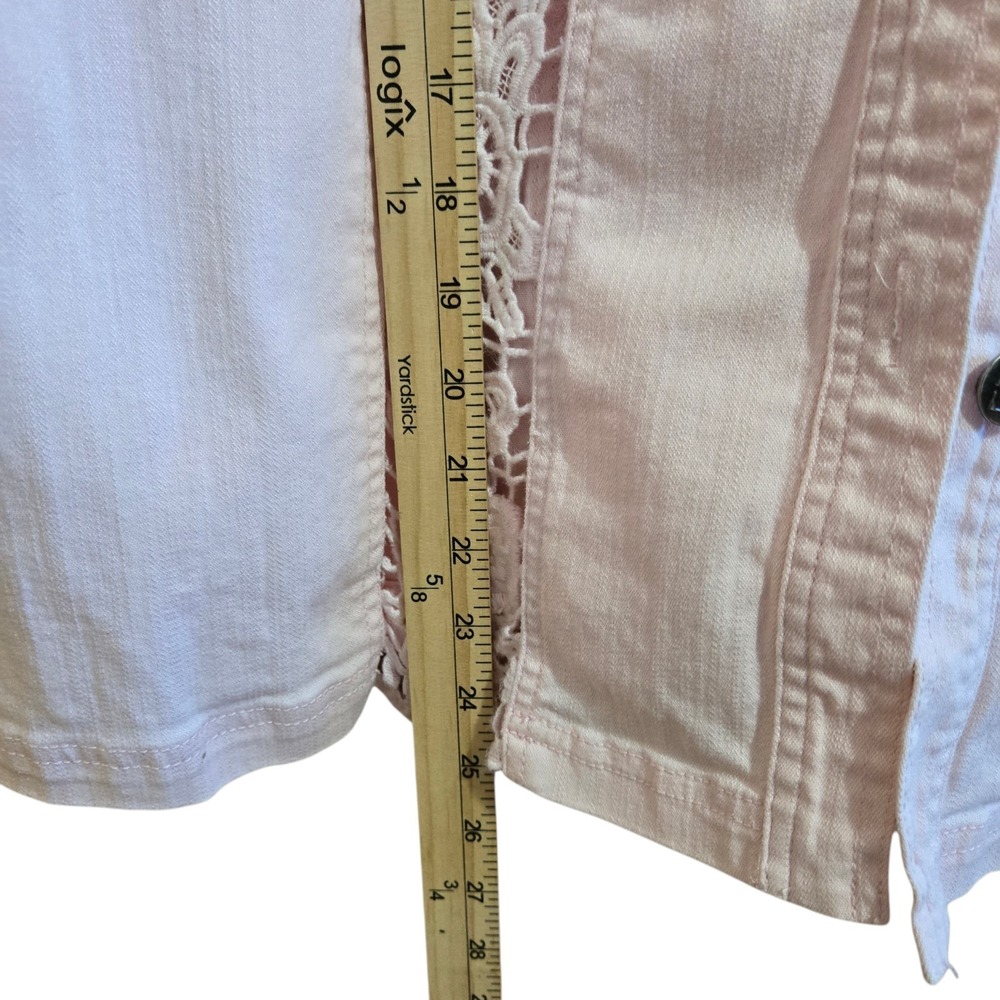 Vintage 2 Piece Denim Vest & Capri Pants Size XL Light Pink Lace Crochet - Picture 5 of 10